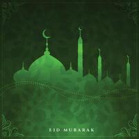 glimmend eid mubarak groen kleur ontwerp achtergrond vector