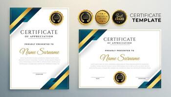 modern certificaat van prestatie sjabloon in gouden stijl vector