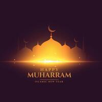 gelukkig Muharram festival kaart met glimmend gouden moskee ontwerp vector