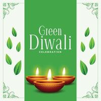 olie lamp en bladeren ontwerp voor groen diwali evenement achtergrond vector