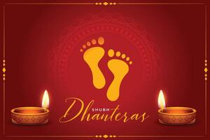 traditioneel shubh dhanteras achtergrond met godin voet en olie lamp vector