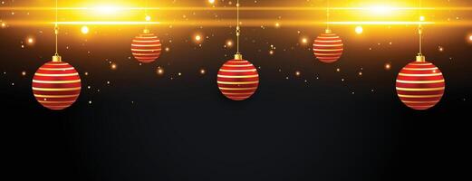 vrolijk Kerstmis sparkles banier met rood gouden ballen vector
