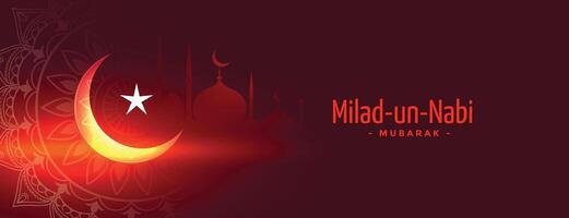 gloeiend rood milad un nabi festival banier ontwerp vector