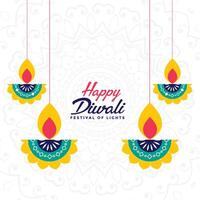 gelukkig diwali Indisch festival kaart met diya ontwerp vector