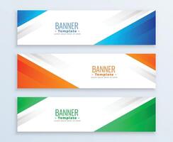 elegant reeks van drie banners in verschillend kleuren vector