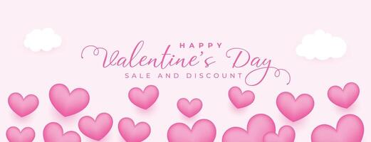 valentijnsdag dag roze banier met 3d zacht harten ontwerp vector