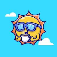 schattig koel zon drinken koffie tekenfilm vector icoon illustratie. natuur drinken icoon concept geïsoleerd premie vector. vlak tekenfilm stijl