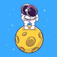schattig paar astronaut knuffel Aan de maan tekenfilm vector icoon illustratie. wetenschap technologie icoon concept geïsoleerd premie vector. vlak tekenfilm stijl