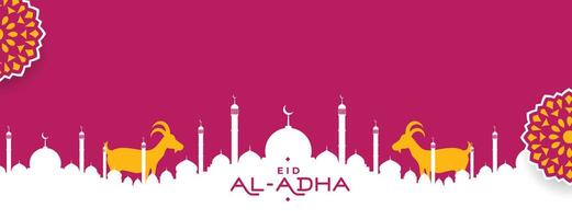 eid al adha mubarak met moskee en geit in Islamitisch decoratie banier vector