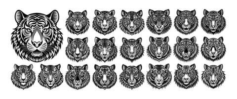 ai gegenereerd verzameling van vlak zwart tijger hoofd ontwerp sjabloon vector