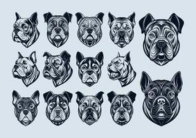 ai gegenereerd reeks van illustratief bulldog hoofd ontwerp vector