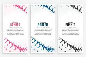 abstract deeltjes halftone verticaal banners in drie kleuren vector