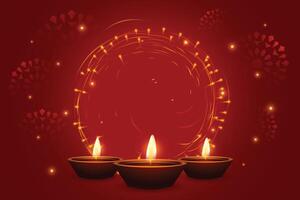 glanzend shubh diwali sjabloon met gloeiend diya in rood achtergrond vector