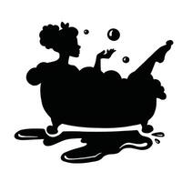 silhouet elegant vrouw in de bad met schuim vector
