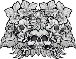 gotisch bord met schedel en bloemen, grunge vintage design t-shirts vector