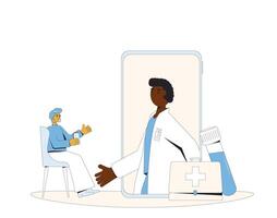 online medisch overleg. telegeneeskunde. dokter ver weg adviseren. Gezondheid zorg door internetten. gezondheidszorg Diensten. vector