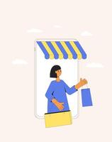 online winkelen. vrouw met boodschappen doen Tassen. vector