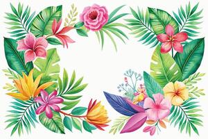 tropisch bloemen en doorbladert kader met bloemen decoratie vector illustratie ontwerp