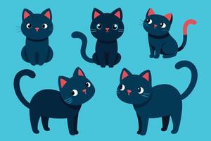 set van schattige kat in verschillende poses cartoon afbeelding vector