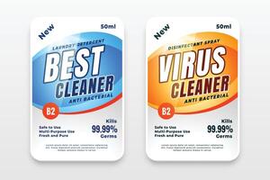 ontsmettingsmiddel en schoonmaakster etiketten sjabloon ontwerp reeks vector