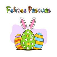 kleurrijk Pasen eieren met konijn oren. gelukkig Pasen kleurrijk belettering in Spaans - felices pascuas vector