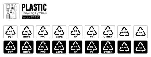 plastic recycling identificatie symbolen vector