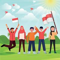 Indonesisch onafhankelijkheid vieringen dag illustratie vector banier en post ontwerp, vieringen dag klem kunst set. Indonesisch vrijheid onafhankelijkheid patriottisme sjabloon.