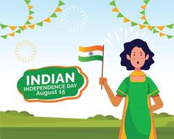 Indisch onafhankelijkheid vieringen dag illustratie vector banier en post ontwerp, vieringen dag klem kunst set. Indië nationaal vlag vrijheid onafhankelijkheid patriottisme sjabloon.