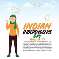 Indisch onafhankelijkheid vieringen dag illustratie vector banier en post ontwerp, vieringen dag klem kunst set. Indië nationaal vlag vrijheid onafhankelijkheid patriottisme sjabloon.