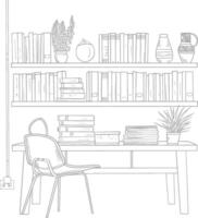 ai gegenereerd schets illustratie voor de studie kamer heeft boekenkasten en veel boek in Daar vector