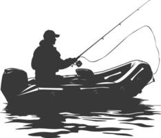 ai gegenereerd silhouet visser visvangst gebruik makend van opblaasbaar boot vector