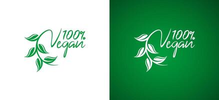 natuurlijk groen 100 veganistisch etiket logo ontwerp vector