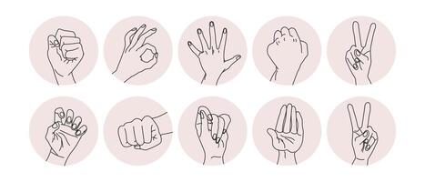 lijn kunst, verschillend hand- gebaren. ontwerp elementen, pictogrammen, Sjablonen, vector