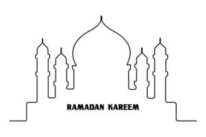 doorlopend een lijn tekening Ramadan kareem symbool. moskee lijn concept. eid mubarak, eid fitr vector minimalistische ontwerp Islamitisch moskee schets ornament achtergrond.