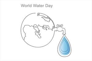 doorlopend een lijn tekening van aarde water. wereld water dag concept geïsoleerd vector illustratie