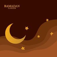 Ramadan kareem vector achtergrondkleur, 3d papier besnoeiing golven en sterren Aan nacht lucht, sjabloon met goud maan.