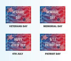veteranen dag, gedenkteken dag, 4e juli, patriot dag. banier vector illustratie set. Verenigde Staten van Amerika vakantie.