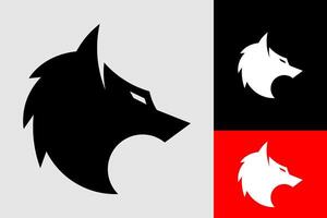 wolf hoofd vos silhouet zwart wit logo ontwerp vector