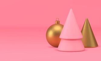 Kerstmis roze 3d toonzaal met premie speelgoed- decor voor Product presentatie realistisch vector
