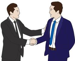 twee bedrijf Mens schudden handen voor overeenkomst. vector
