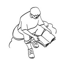 Mens met bril lezing boek illustratie vector hand- getrokken geïsoleerd Aan wit achtergrond