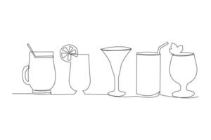 verschillend types van drankjes doorlopend schets vector geïsoleerd Aan wit achtergrond. cocktail drankjes schets vector illustratie.