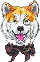 vector grappig tekenfilm hipster hond akita inu