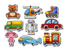 Sticker set van veel speelgoed vector