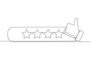 doorlopend een lijn tekening duimen omhoog De volgende naar 4 sterren. ster beoordeling. positief opnieuw bekijken. terugkoppeling concept. koper beleven. klant recensie beoordeling. e-commerce. single lijn trek ontwerp vector illustratie