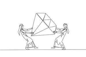 single doorlopend lijn tekening twee egoïstisch Arabisch zakenman vechten over- diamant. strijd over- diamant mijnen dat maken winst boost voor ondernemer. conflict. een lijn ontwerp vector illustratie