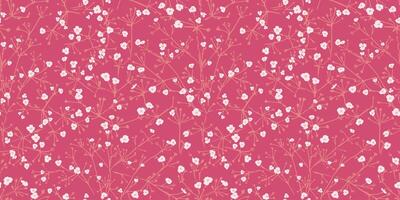 klein abstract ditsy bloemen met vlak takken met elkaar verweven in een naadloos patroon. voorzichtig gemakkelijk bloemen vlekken, druppels polka dots roze afdrukken. vector hand- getrokken schets.sjabloon collage, gevormde