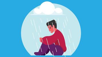 depressief Mens onder de regen geïsoleerd vector illustratie