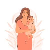 vrouw met klein kind. borstvoeding geeft en moederschap. vector illustratie.