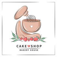 bakkerij huis. menger voor maken taarten, koekjes en gebakjes. logo voor banketbakkerij of bakkerij. vector illustratie voor menu, recept boek, bakken winkel, cafe.